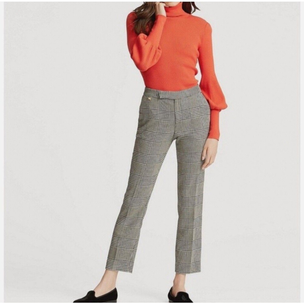 Ralph Lauren Pants Women's Glen Plaid Straight Leg Ankle Black Size 18W